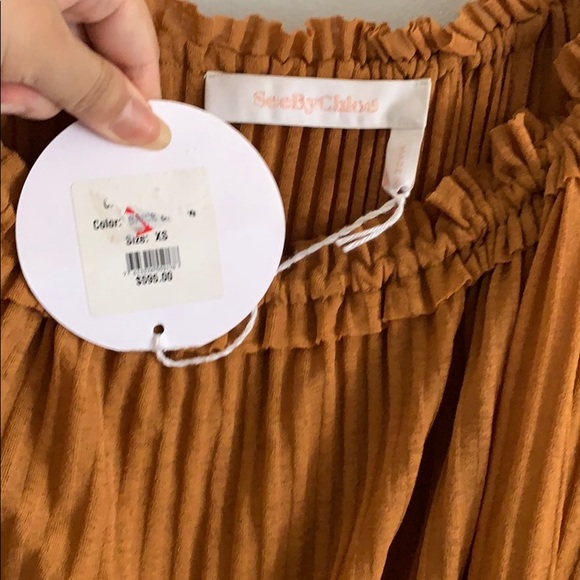 NWT see by chloe mustard pleated dress size xs - Picture 2 of 5